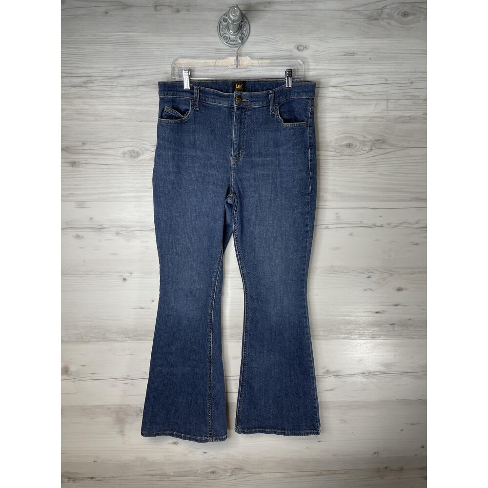 Lee Jeans Womens 14 Medium Blue Bootcut‎ Flare Stretch Denim Five Pocket Zip Fly